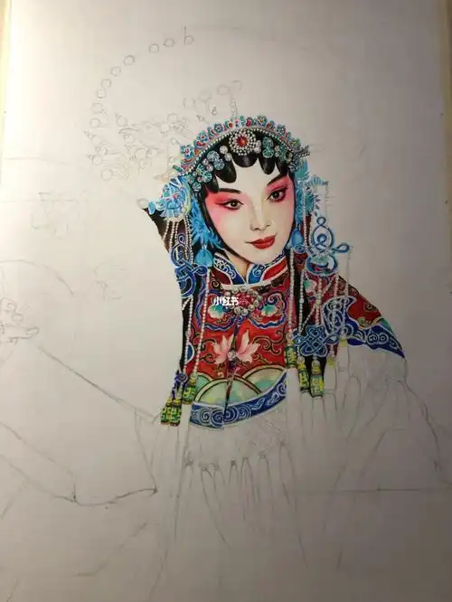 彩铅手绘京剧花旦打卡