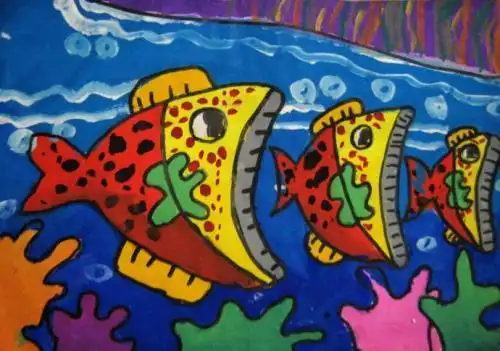 水粉简笔画鱼世界