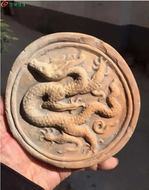 美品 明代 洪武龙 素胎 龙纹 琉璃 瓦当