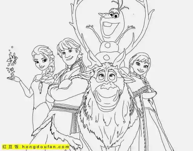 艾莎公主和安娜公主卡通涂色图片免费下载-红豆饭小学生简笔画大全