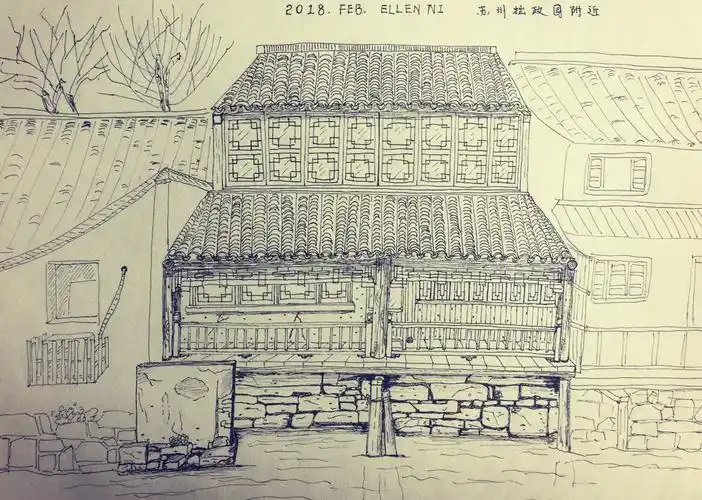 手绘民居线稿插画小房子