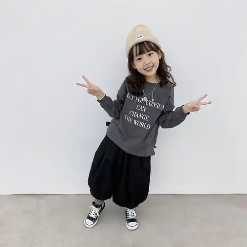bobokids 2021秋冬新款童装日系男女童两色磨毛宽版t恤亲子装