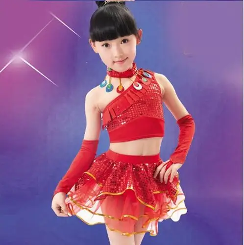 新儿童拉丁舞表演服女童肚皮舞演出服装恰恰舞夏季亮片短裙爵士舞