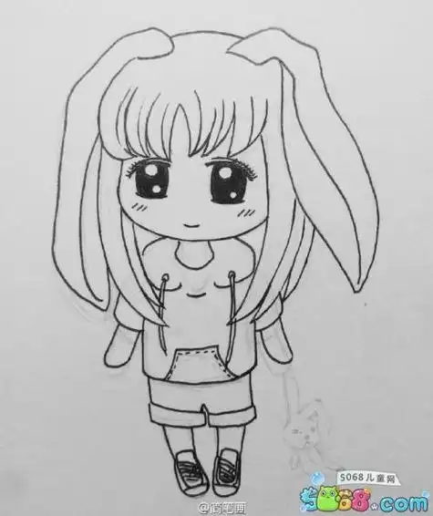 素描卡通美女简笔画老师的画简笔画q版漫画头像设计 黑白线条版 照片