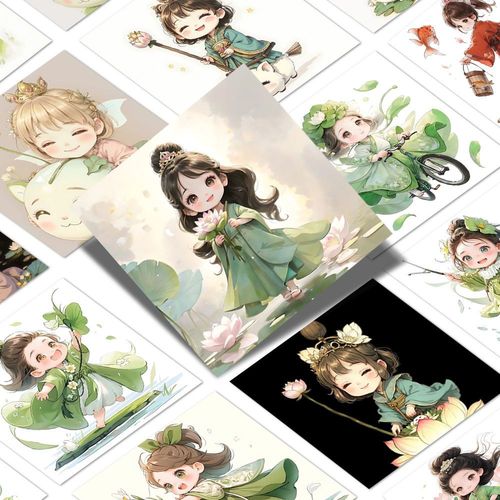126张好运莲莲小清新卡通女孩创意贴纸小众手机平板装饰防水贴画