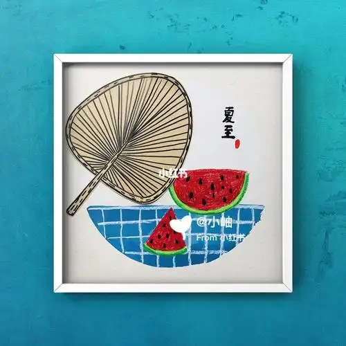 观察西瓜不同的切法～感受对比色搭配～通过蒲扇的绘画组观察,学习长