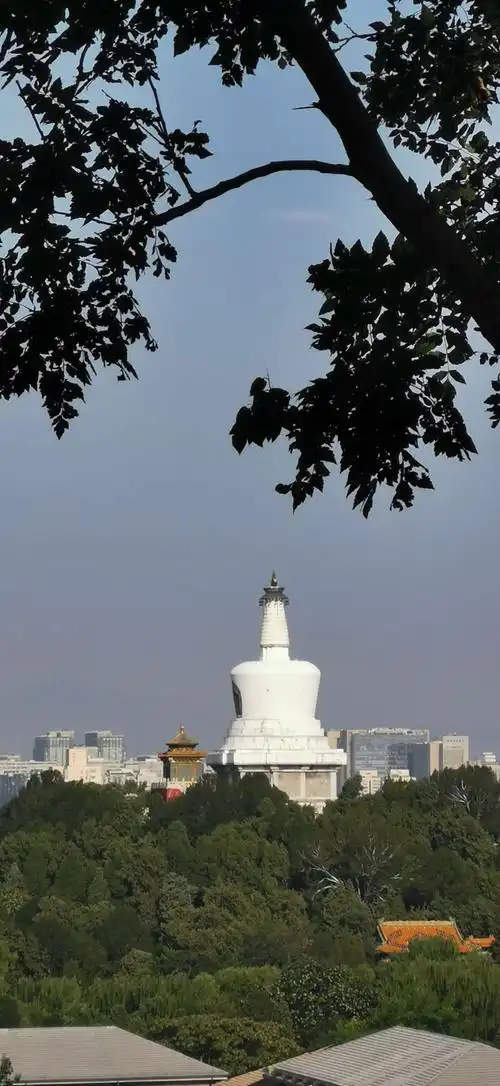 这是在景山公园拍下的北海公园白塔.我的手机还行吧.