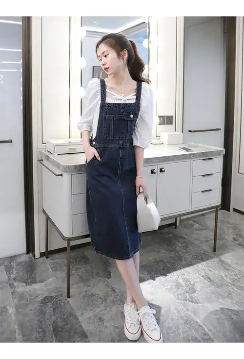 2021新款 牛仔背带裙女夏韩版小个子洋气减龄复古牛仔裙中长款