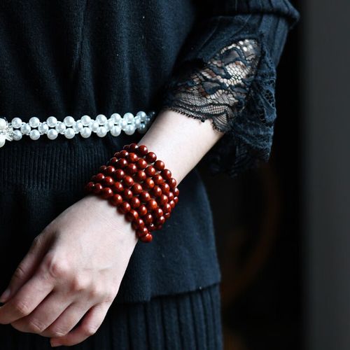 耕鸿正宗印度小叶紫檀6mm108颗女款佛珠文玩手链玻璃底鸡血红紫檀手串