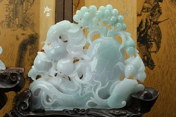 天然淡绿玉石a货翡翠摆件 缅甸玉器精雕人参如意三脚蟾摆设送证书