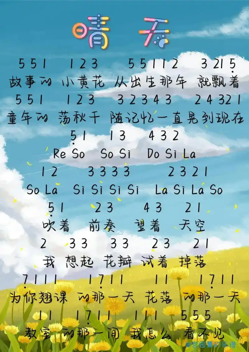 《晴天》简谱🎹刮风这天我试着握你的手