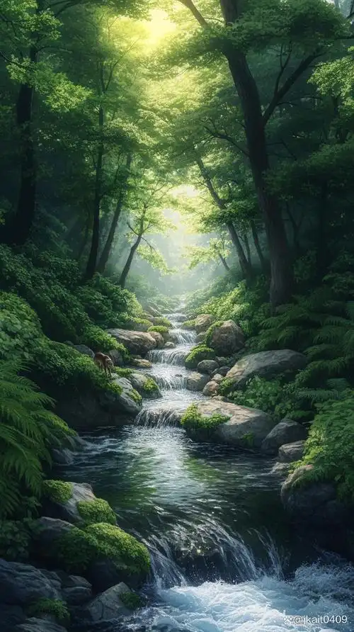 森林小河流风景