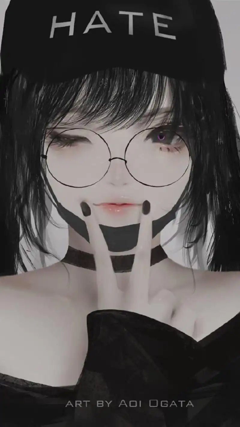 暗黑系女孩插画,简约色调搭配细腻笔触,叛逆中不乏着温柔闪耀