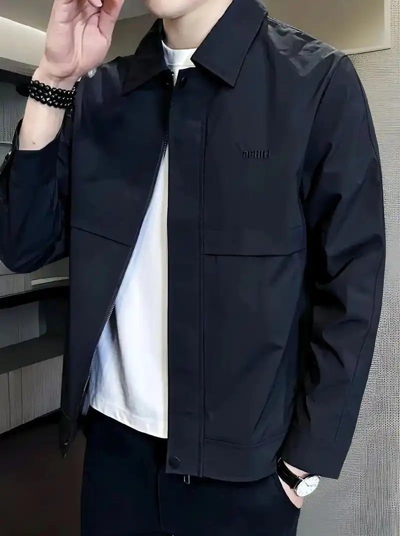 罗蒙春秋季翻领外套男士高级感2024新款潮流修身行政夹克秋装上衣