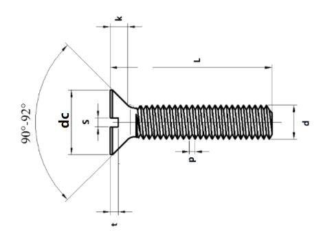 304沉头一字槽螺钉(gb68-76)gb68-76-m2*4 标准图纸