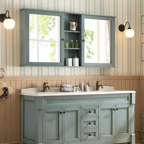 美式橡木浴室柜组合洗漱台实木镜柜落地卫生间洗脸盆柜洗手盆池柜图片