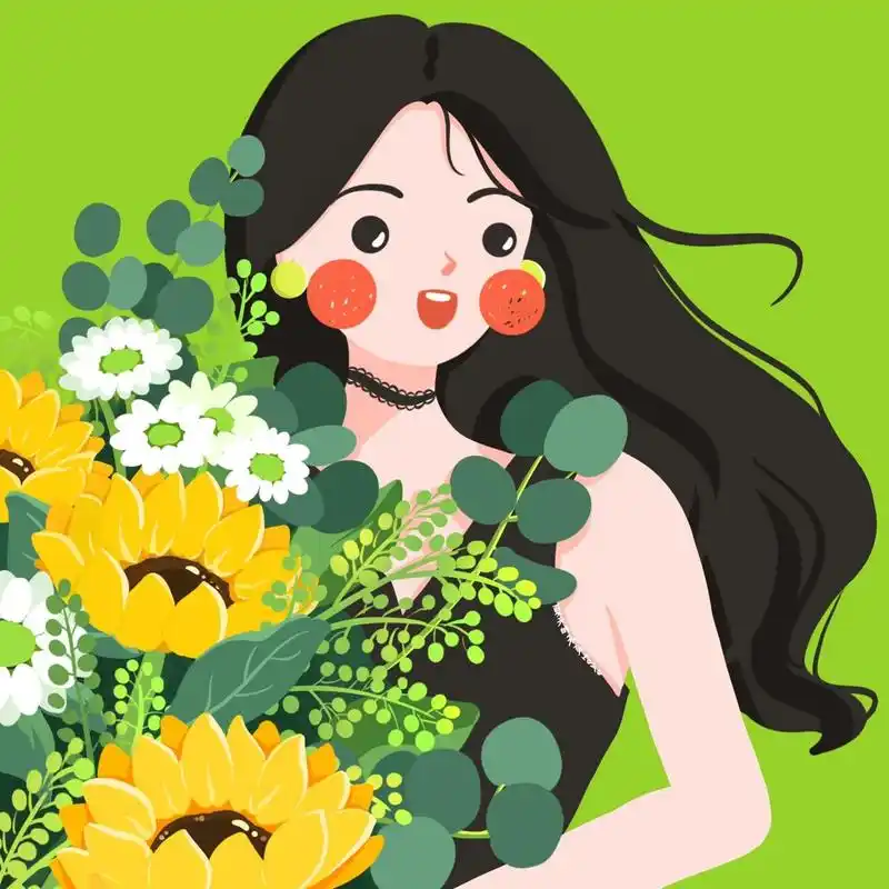 插画头像 · 21  | 捧向日葵花束的可爱女生 向日葵的花语是坚定,坚定
