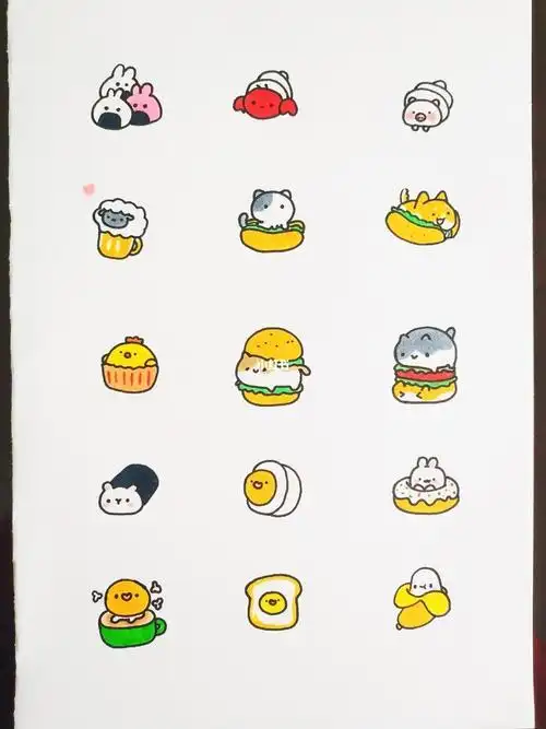 更新一组手账简笔画素材可爱呆萌的美食宝宝们线条简单零基础的