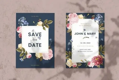 花卉装饰婚礼邀请函设计模板 floral wedding invitation card