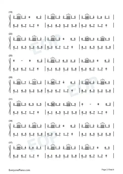 夜萤火虫和你-抖音热门背景音乐双手简谱预览2