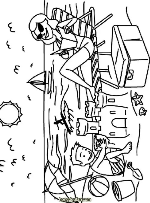 的妈妈和堆沙子的小朋友涂色卡通图片大全-红豆饭小学生简笔画大全