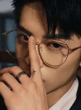 痞帅斯文败类眼睛框黑色感男款金丝