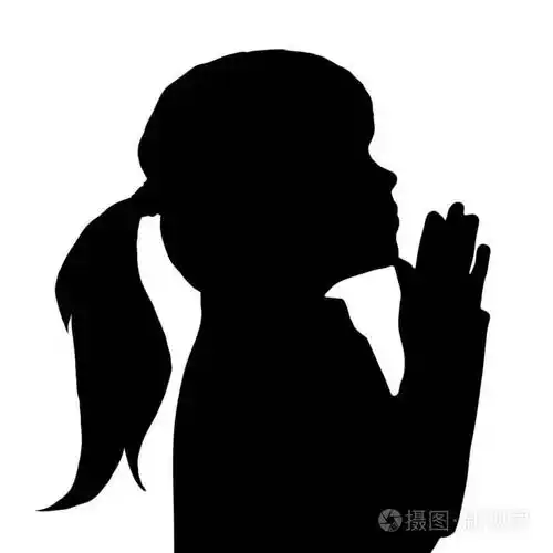 在白色背景祈祷的女孩的向量剪影