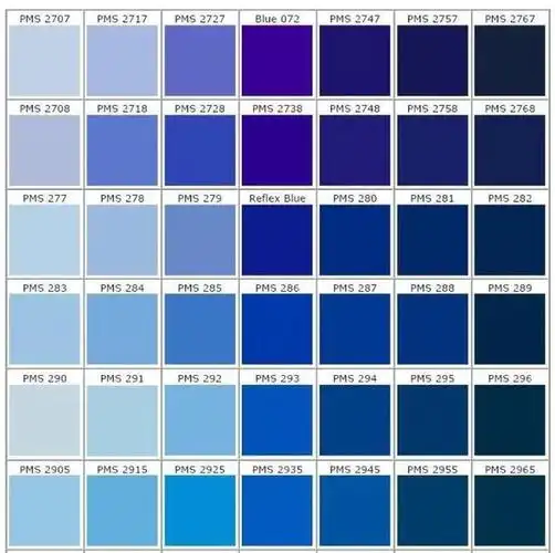 panton 蓝色分类色卡图 (图片来源:百度百科)