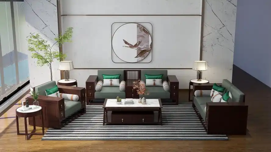 新中式客厅家具:温润的实木和高雅的岩板成就诗意般的生活