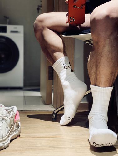 dm男袜肌肉卡通图案字母中筒袜子个性毛圈中筒袜