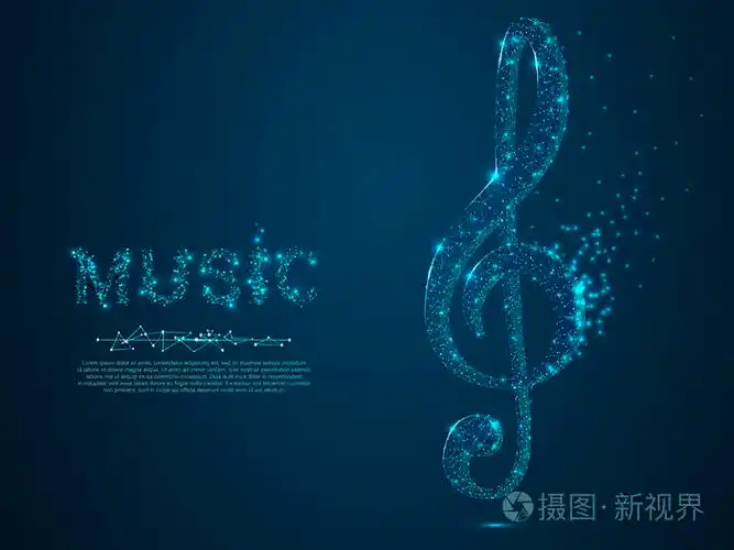 低聚线框插图与分散的粒子和光的影响深蓝色背景. 音乐海报横幅模 ..