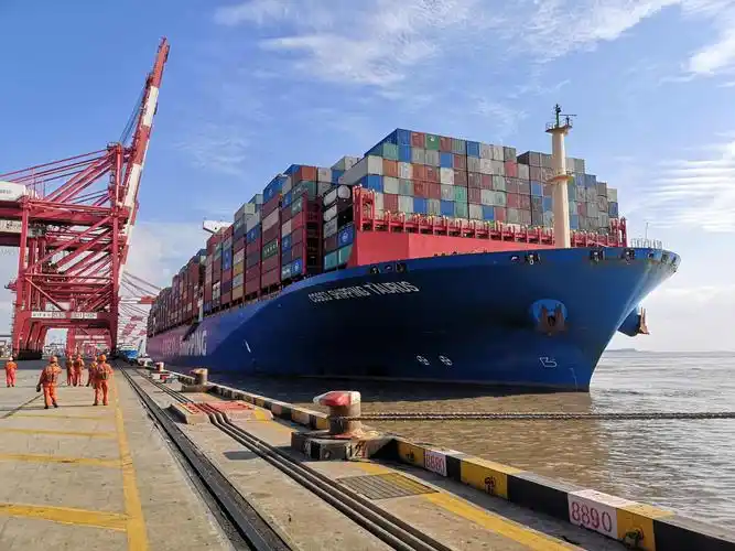 10月20日下午,载运着德国和丹麦进博展品的中远海运金牛座轮靠泊洋山