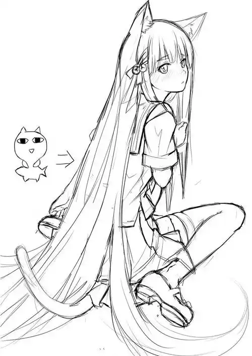 猫娘草图allenes的水手服少女插画图片