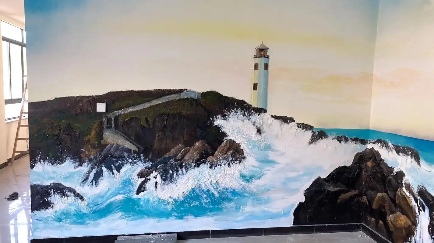 墙体浮雕壁画|城西中学海浪浮雕墙绘完工.98接定制 免费设计 - 抖音