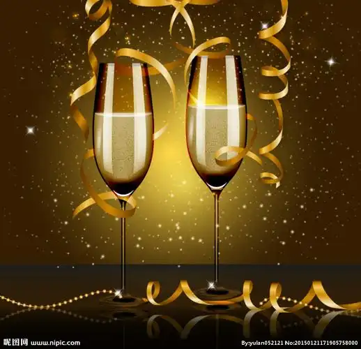金色香槟与丝带矢量素材图片