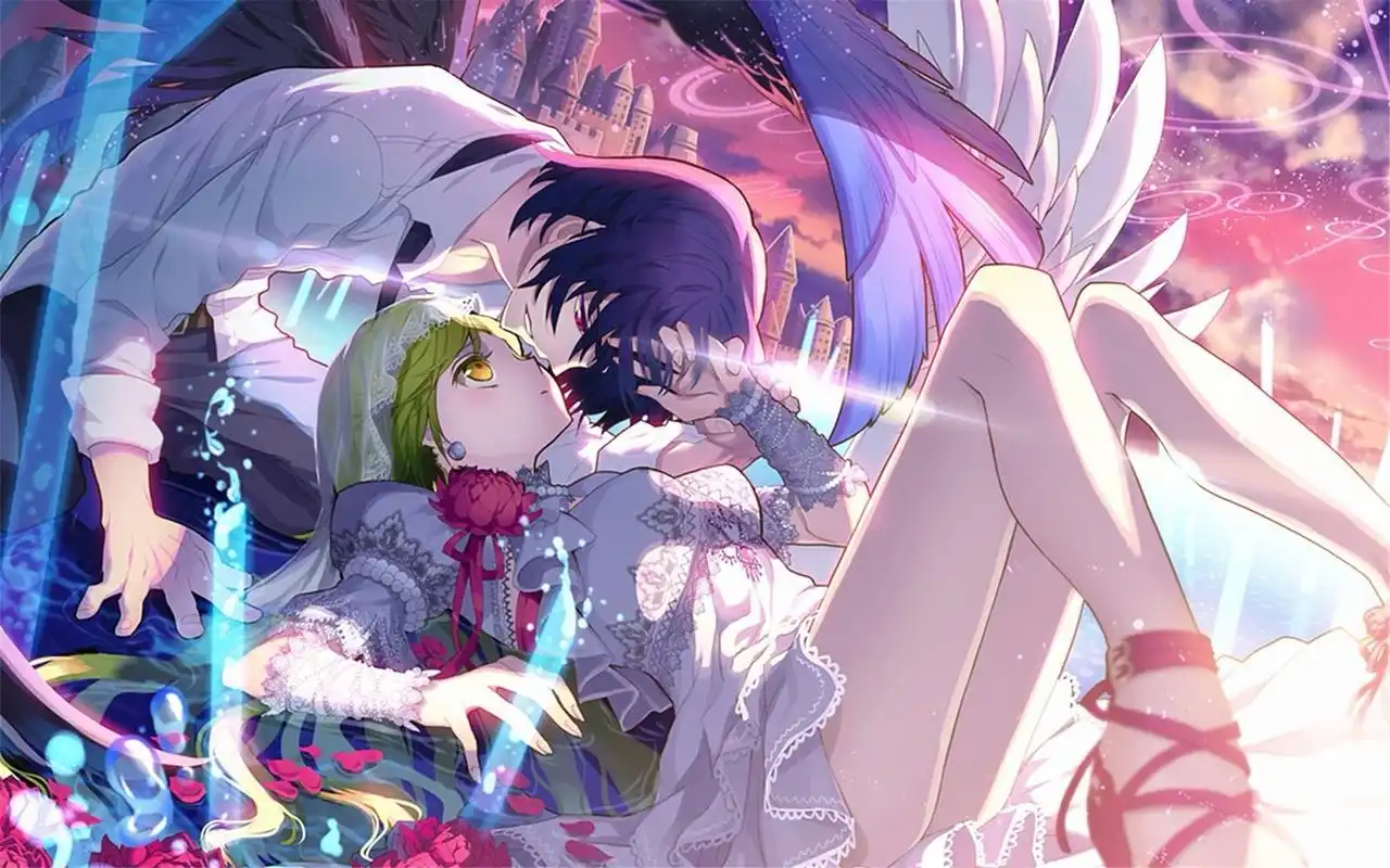 动漫情侣唯美的亲吻图片壁纸下载