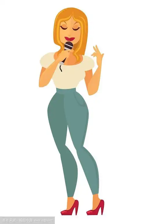 女歌手在卡拉ok舞台上唱歌