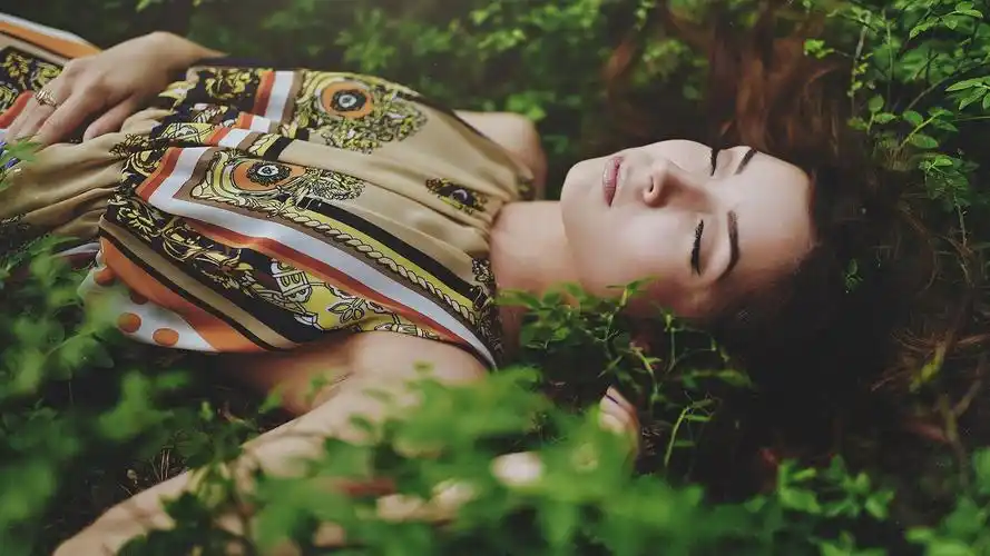 睡觉的女孩,灌木丛