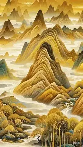 《金生水》风水画作品描述: 画面中