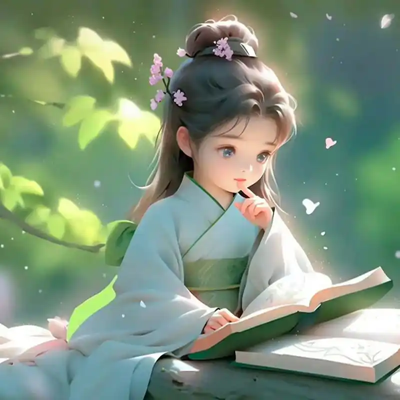 ai创意与创作:《读书》,汉服小姑娘爱读书,非常可爱,很精细的描述与