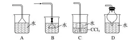 导管没有插入液体中,当然不能倒吸,左边的一个装置能防倒吸,因为漏斗