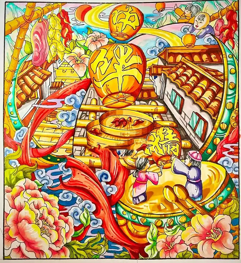 《中华情》马克笔手绘 爱国 传统 春节主题 《中华情》马克笔手绘海报