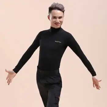 拉丁舞服装男士上衣新款修身练功服国标摩登交谊舞服长袖舞服 男d109