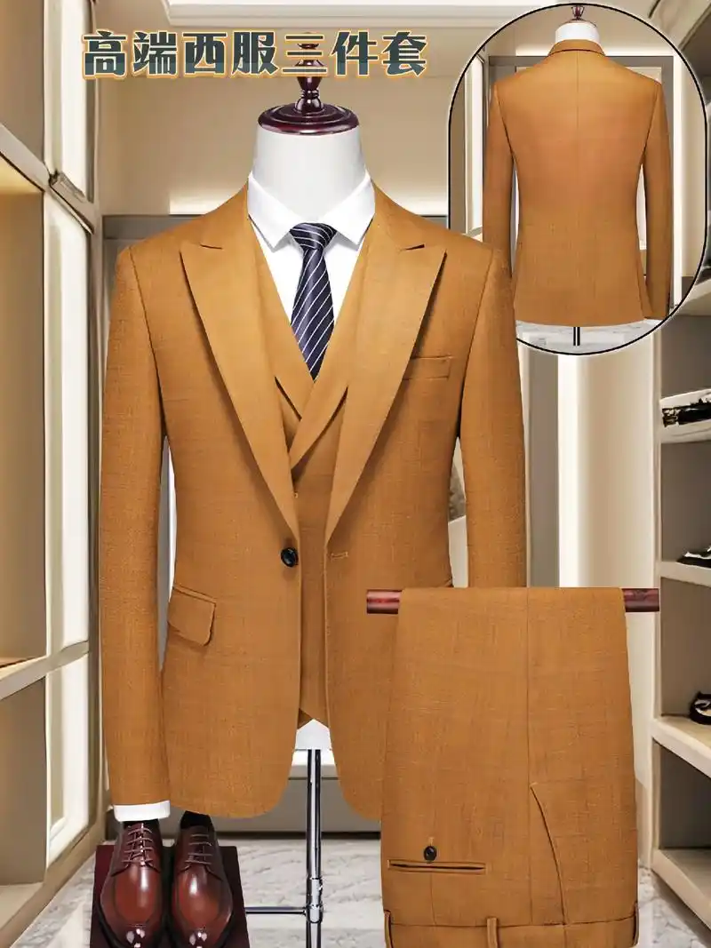 这款男士一粒扣西装三件套西服套装真的太吸引眼球了!商 - 抖音