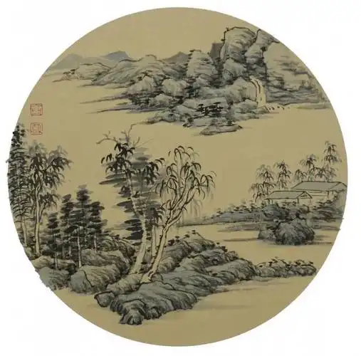 国画圆形小品山水画喜欢的收藏