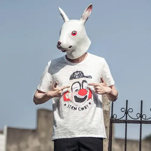 兔子先生夏季潮流落肩休闲短袖t恤男日系圆领透气体恤宽松棉短tee