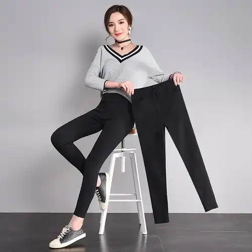 黑色九分打底裤女外穿薄款铅笔裤韩版高腰弹力显瘦紧身小脚黑裤子