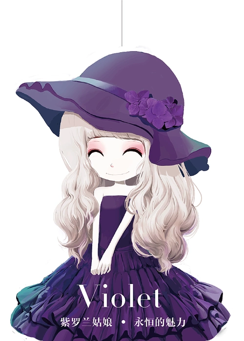 bjd插画花花姑娘倒影紫罗兰姑娘优雅温柔