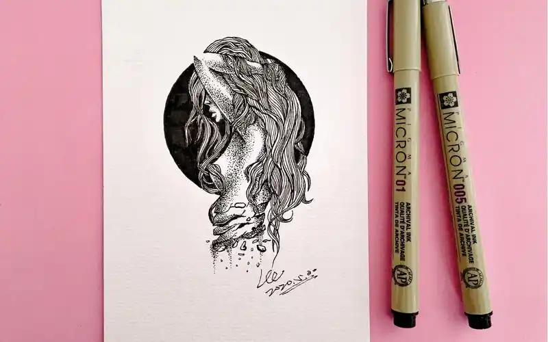 针管笔创意黑白手绘-少女系列