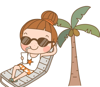 卡通手绘坐在躺椅上晒太阳的女孩
